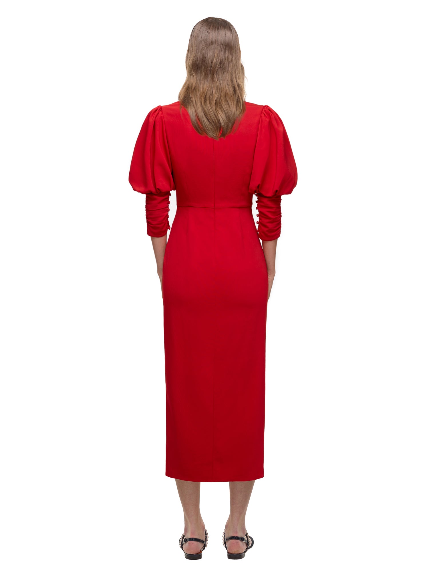 Red Stretch Crepe Midi Dress | self ...